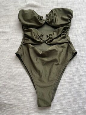 Olive Green Cutout One-Piece Swimsuit for Kids